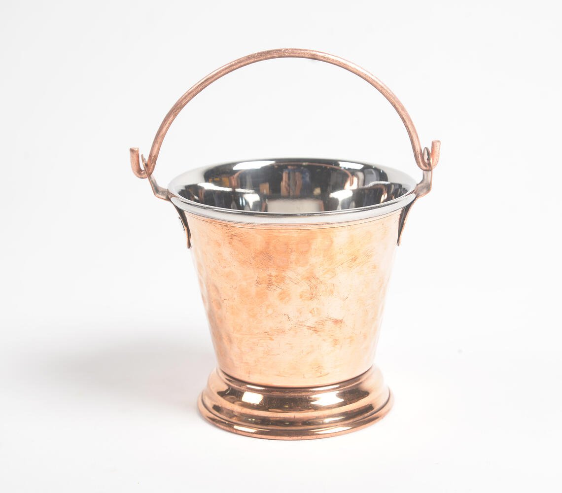 Hand Beaten Bucket Design Copper Serving Bowl - 300 ml