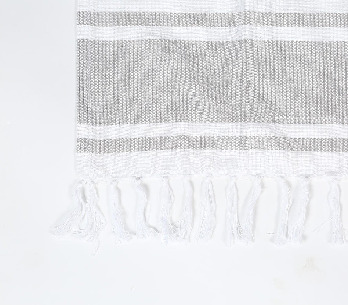 Striped Neutral Tasseled Towel