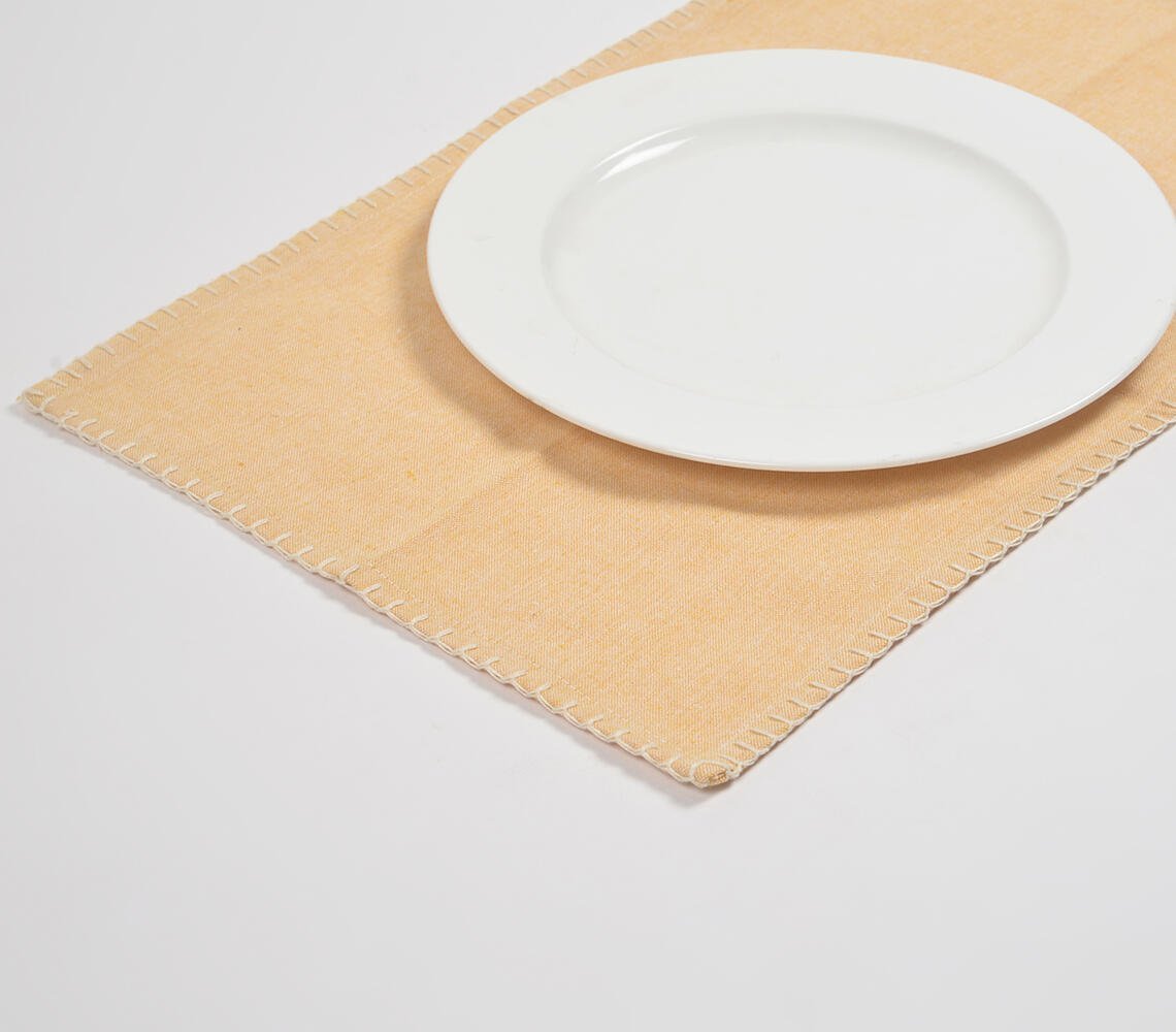 Set of 6 - Solid Yarn-Dyed Chambray Weave Placemats With Hem Stitch