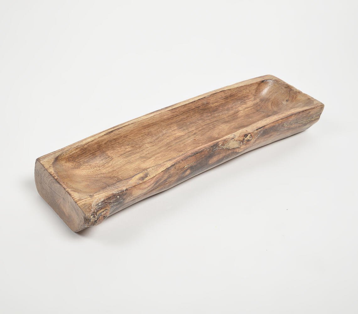 Raw Wooden Serving Tray with Light-Burnt Finish