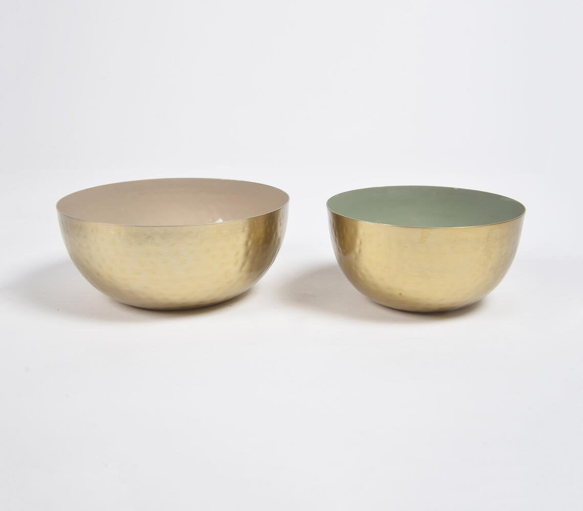 Enamelled Iron Sage & Cream Serving Bowls (set of 2)