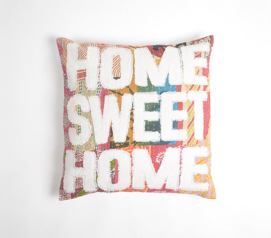 Home Sweet Home' patchwork Kantha geborduurde kussenhoes