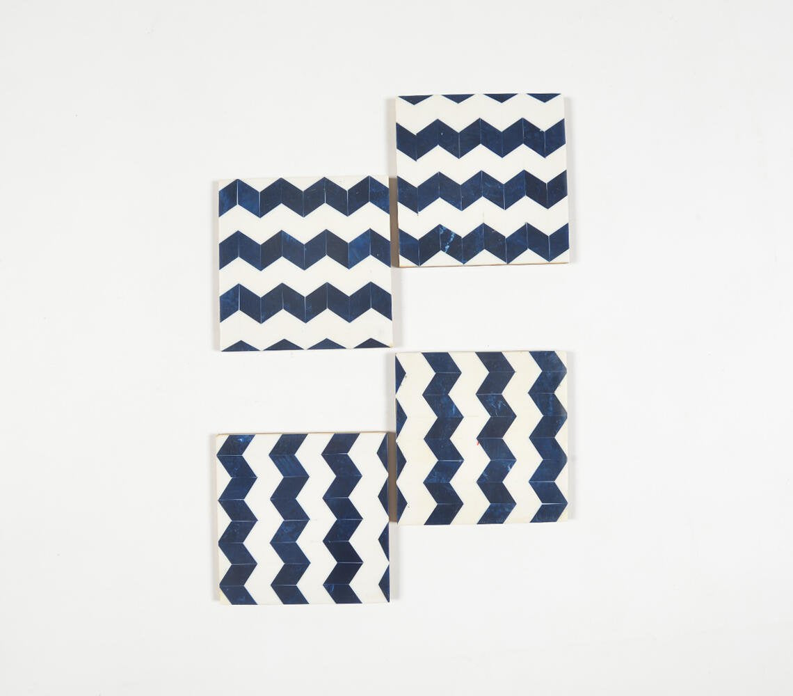 Indigo Chevron-onderzetters (set van 4)