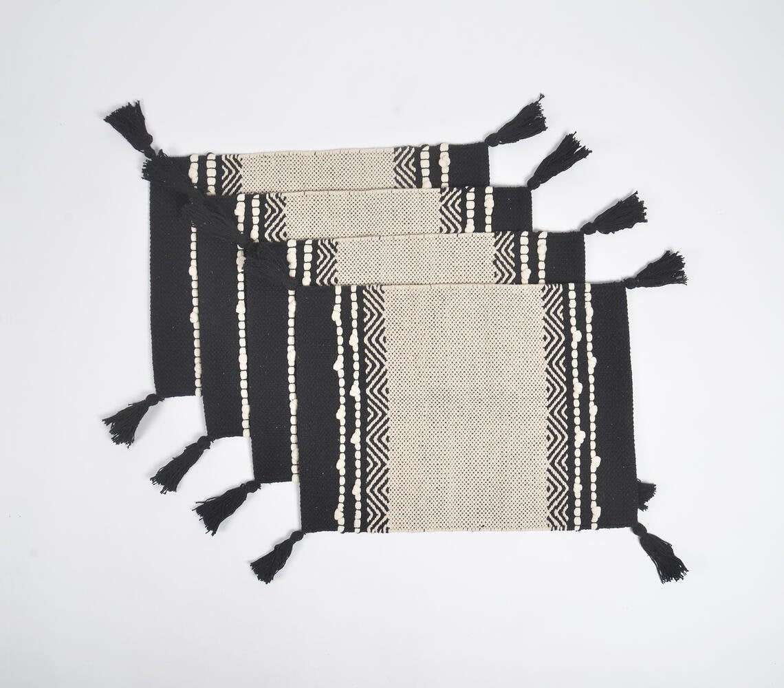 Handwoven Chevron Borders Black Placemats (Set of 4)