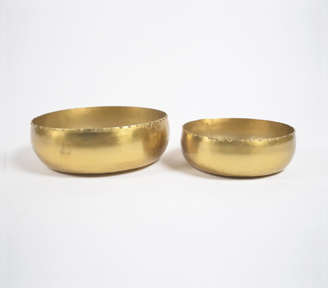 Traditional Gold-Toned Iron Serving Bowls (Set of 2)