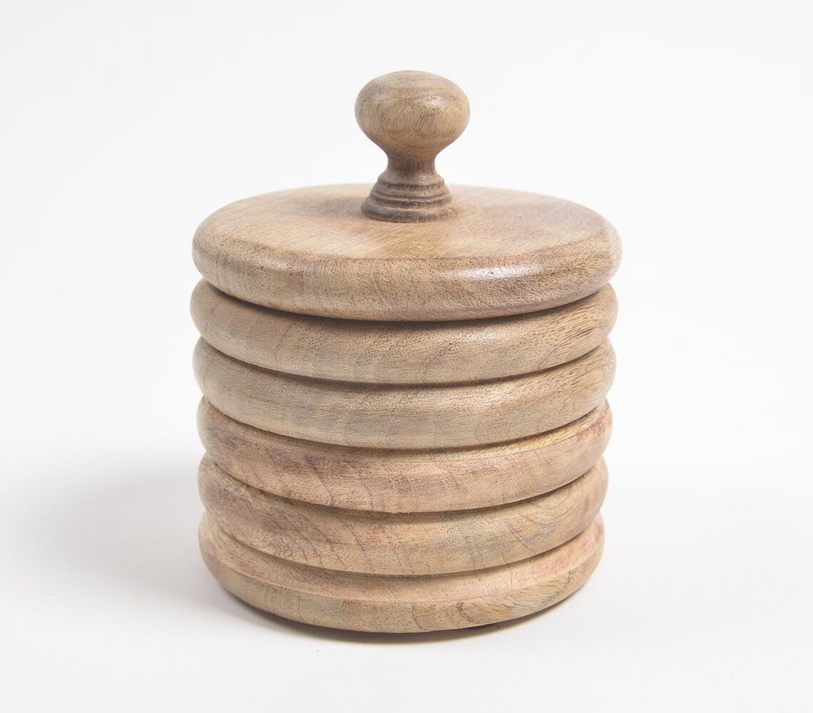 Earthy Stacked Circles Wooden Jar With Lid