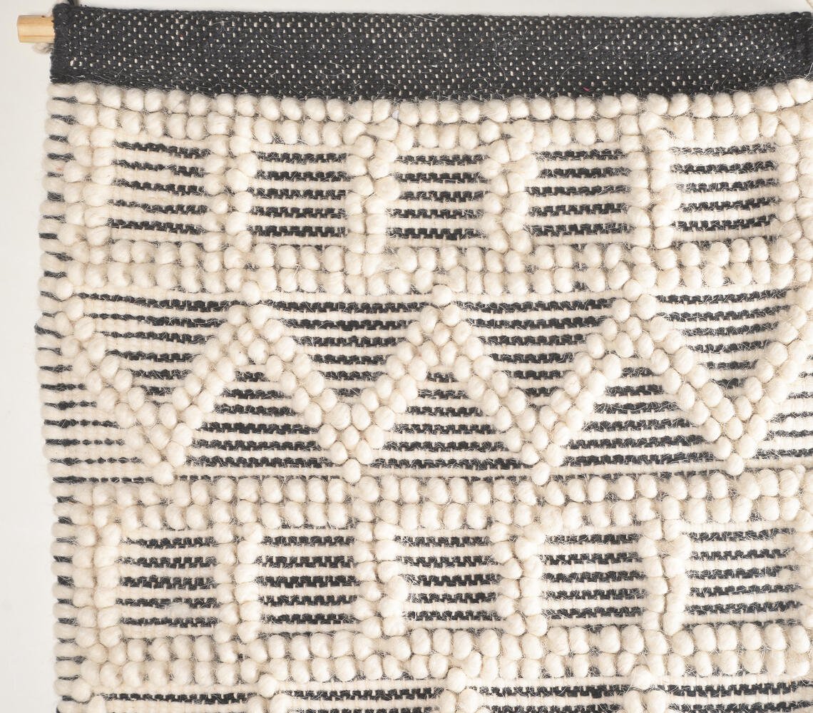 Handwoven Wool & Cotton Geometric Fringed Wall Hanging