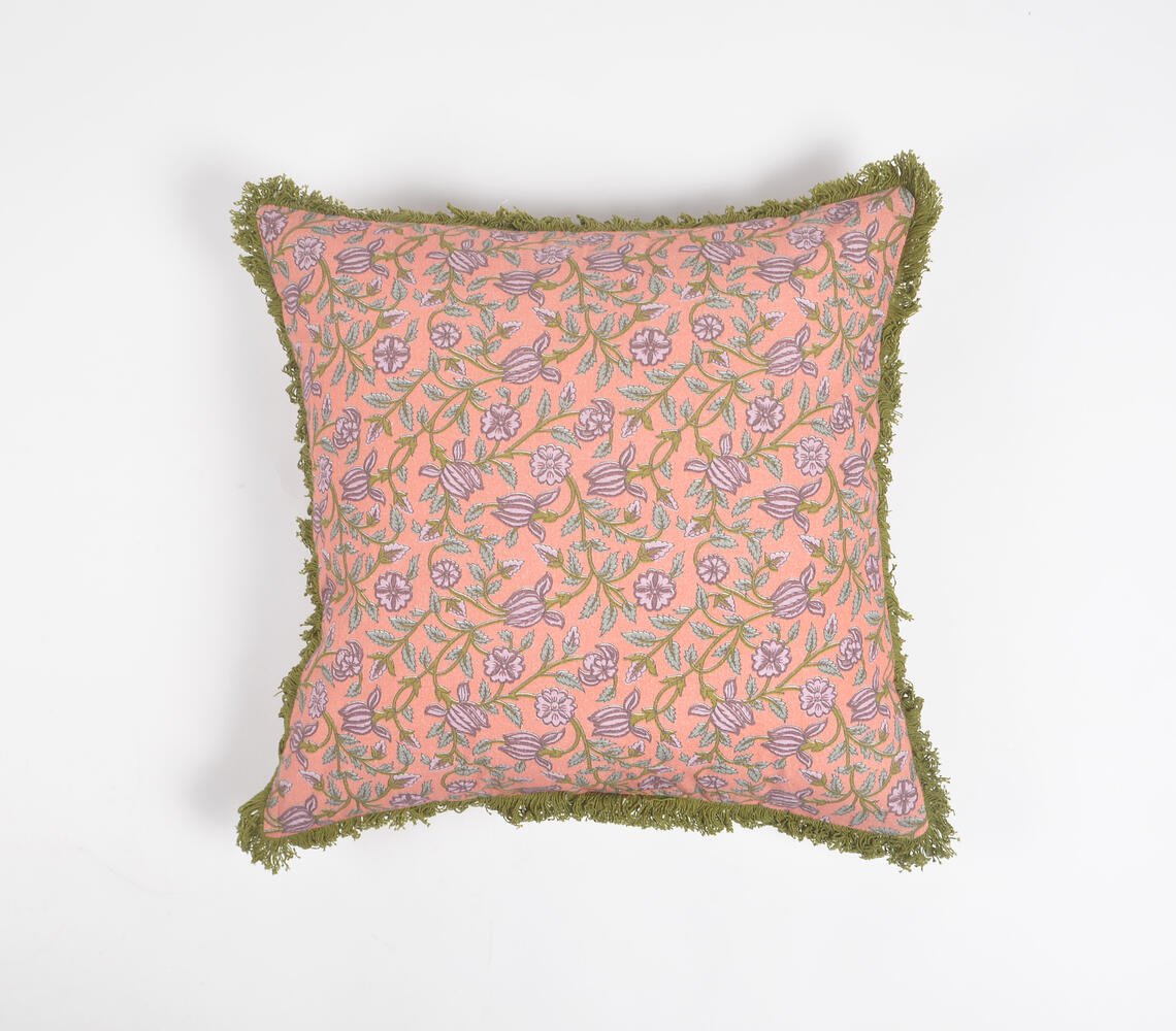 Subdued Botanical Printed Cushion Cover, 18 x 18 inches