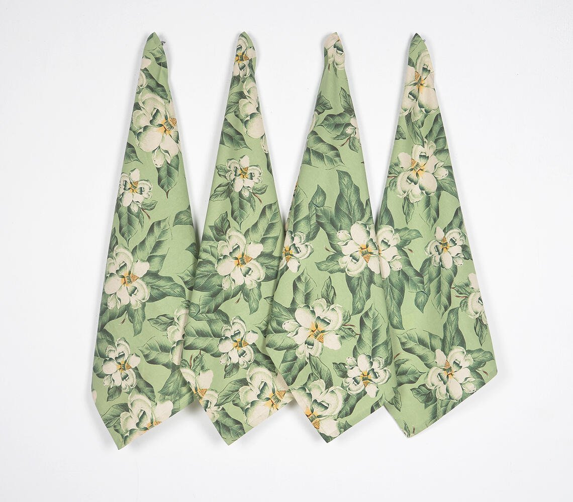 Tropical Magnolia Printed Cotton Kitchen Towels (set of 4)