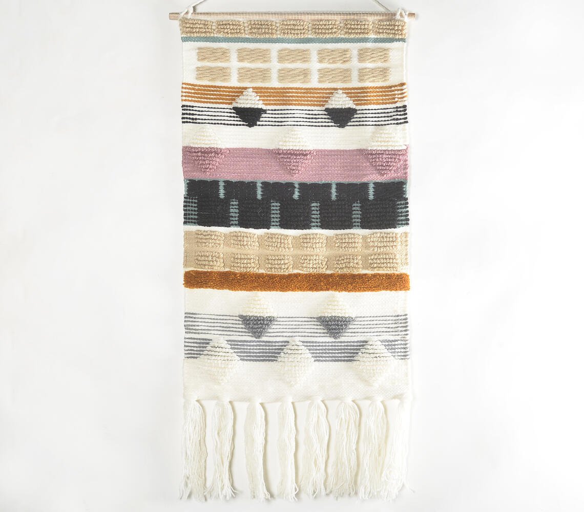 Handwoven Geometric Fringed Wall Hanging