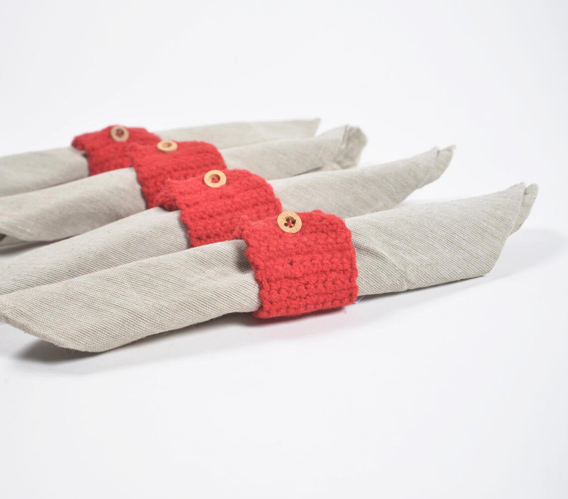 Knitted Cherry Red Napkin Rings (Set of 4)