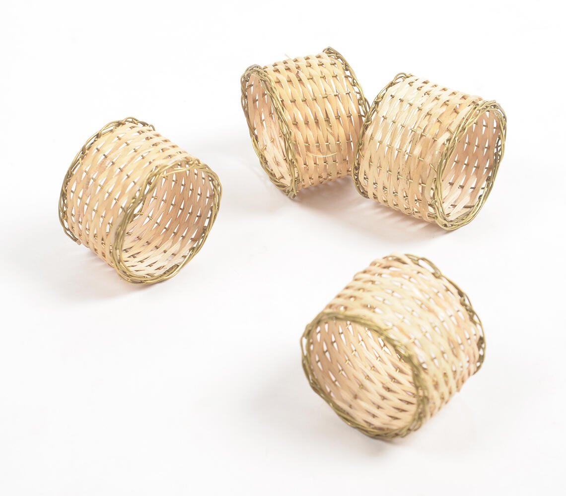 Eco-Friendly Handwoven Cane & Brass Napkin Ring (Set of 4)