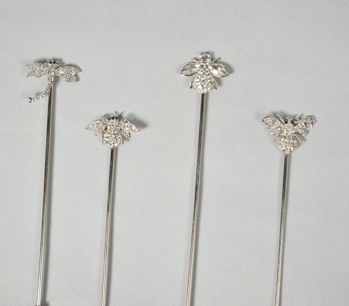 Rhinestone-Encrusted Stainless Steel Stirrers (Set of 4)