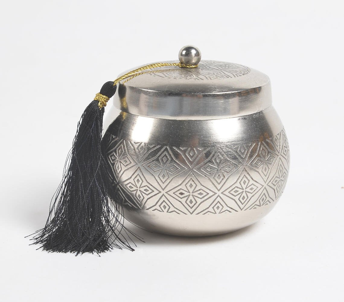 Traditional Hand Etched Votive Silver with Tassel