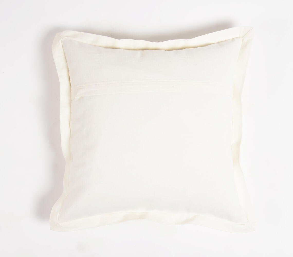 Solid Ivory Cotton Cushion Cover with Border, 18 x 18 inches