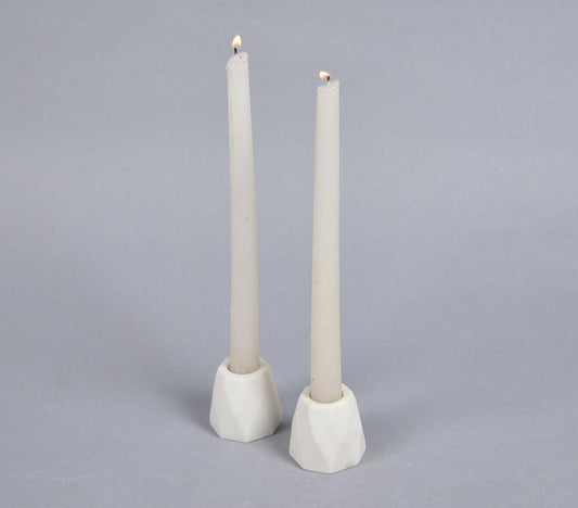 Turned White Stone Candle Holders (set of 2)