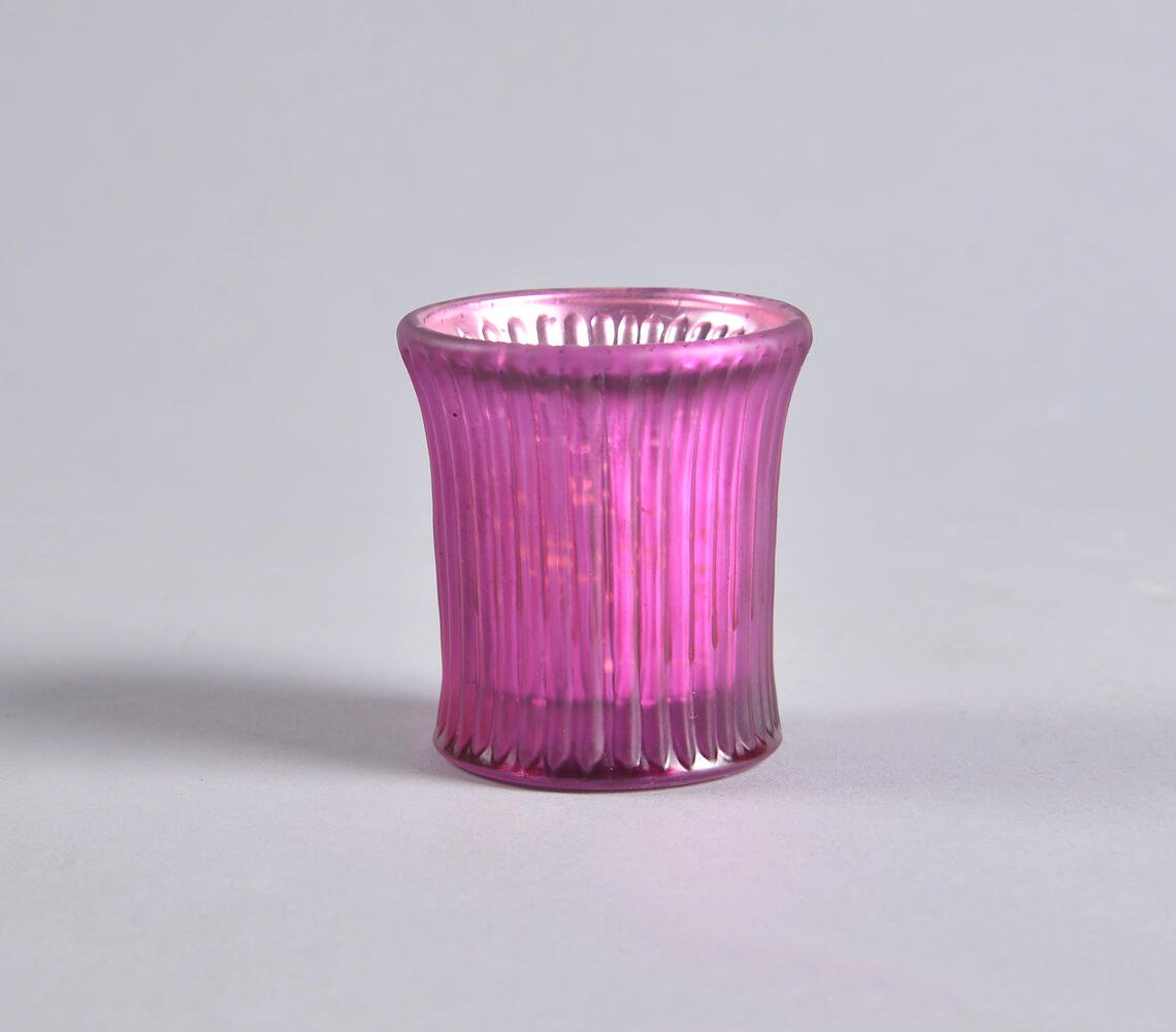 Mauve Tinted & Ribbed Glass Votives (set of 2)