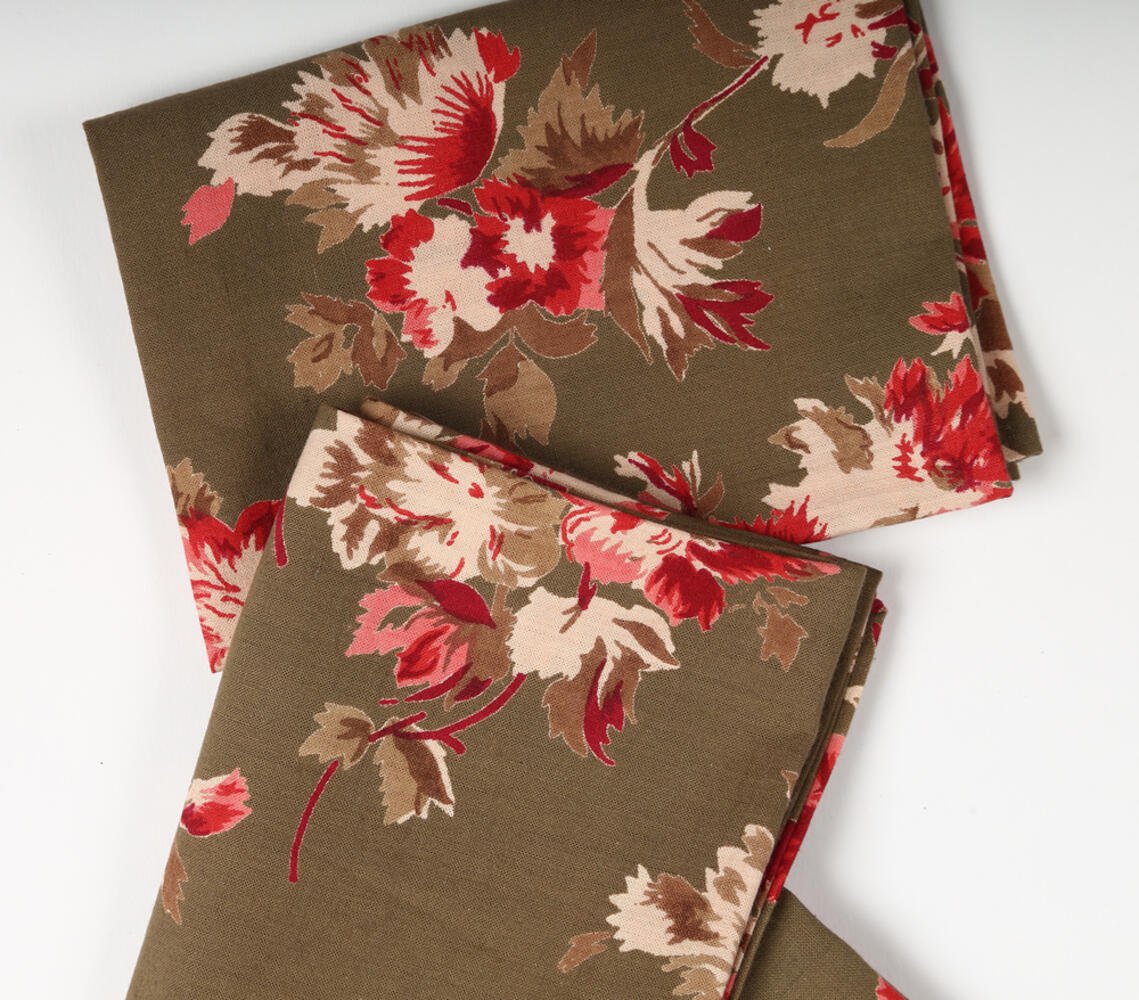 Set of 4 - Umber Floral Printed Cotton Napkins