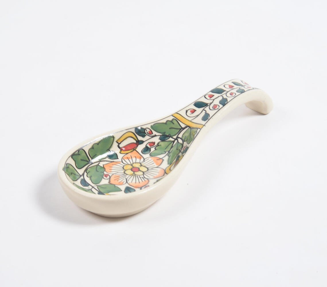 Hand Painted Vert Floral Ceramic Spoon Rest