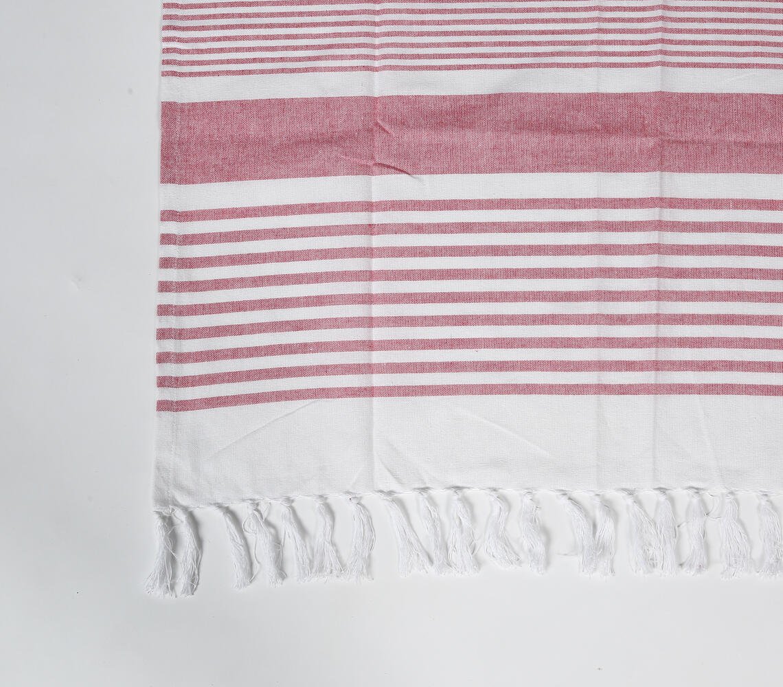 Handwoven Striped Red Cotton Bath Towel