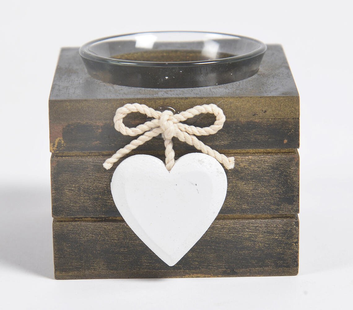 Heart Accent MDF Umber Tealight Holder