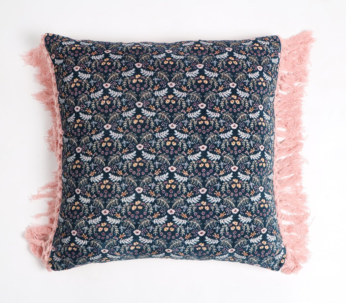 Printed Velvet Maximal Tasseled Cushion Cover