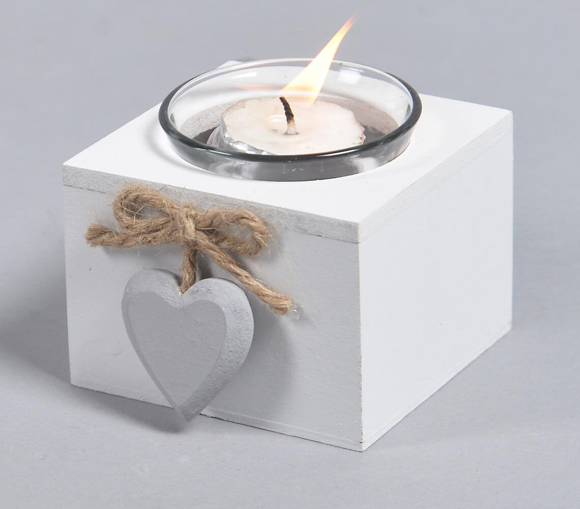 Heart Accent MDF Ivory Tealight Holder