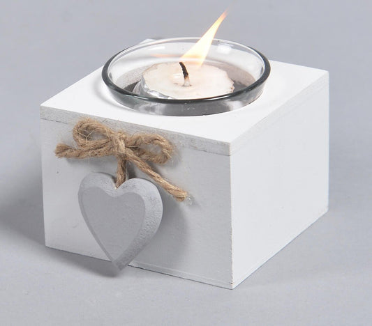 Heart Accent MDF Ivory Tealight Holder