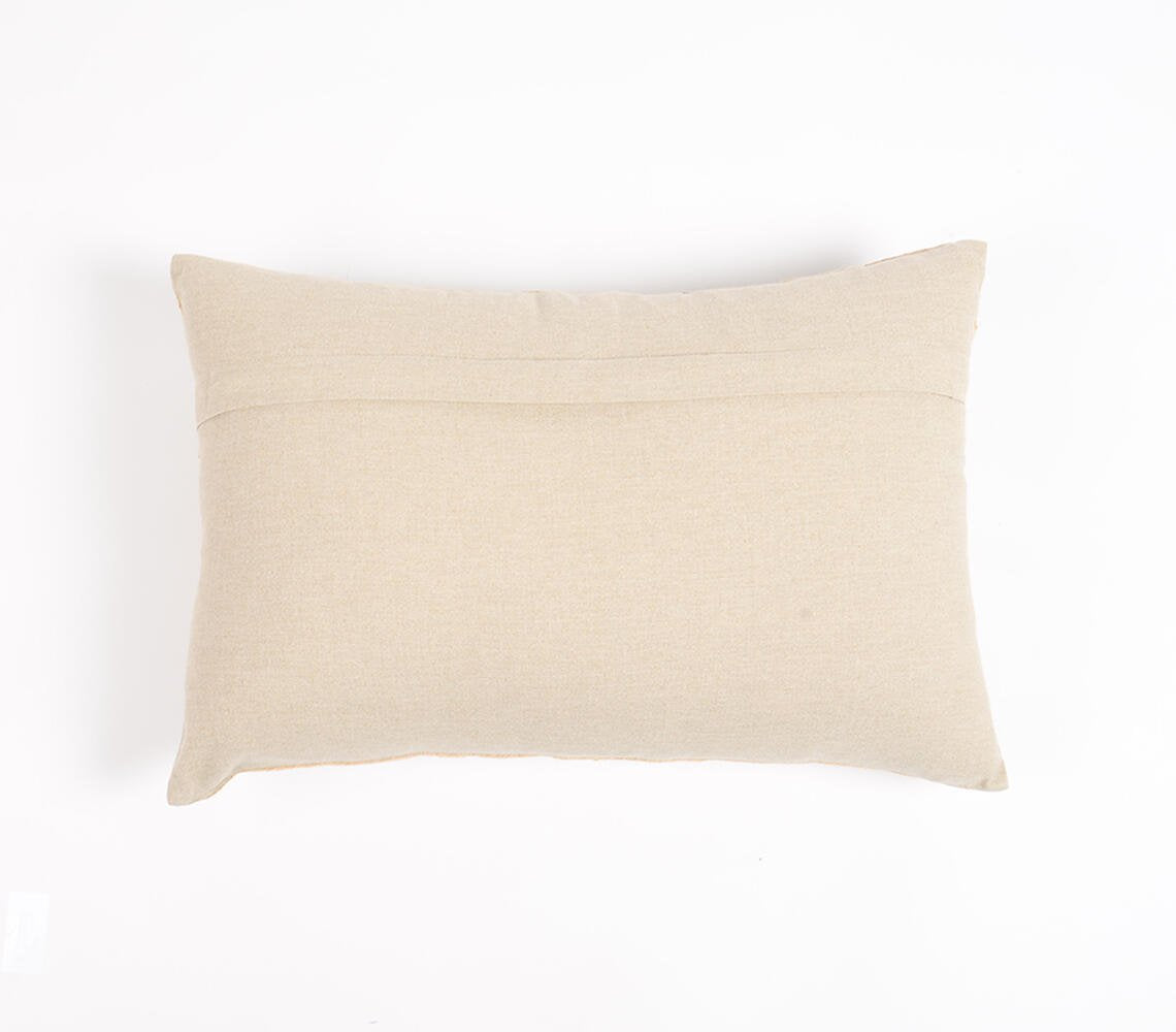 Embroidered Light Brown Cotton Lumbar Cushion cover, 20 x 14 inches