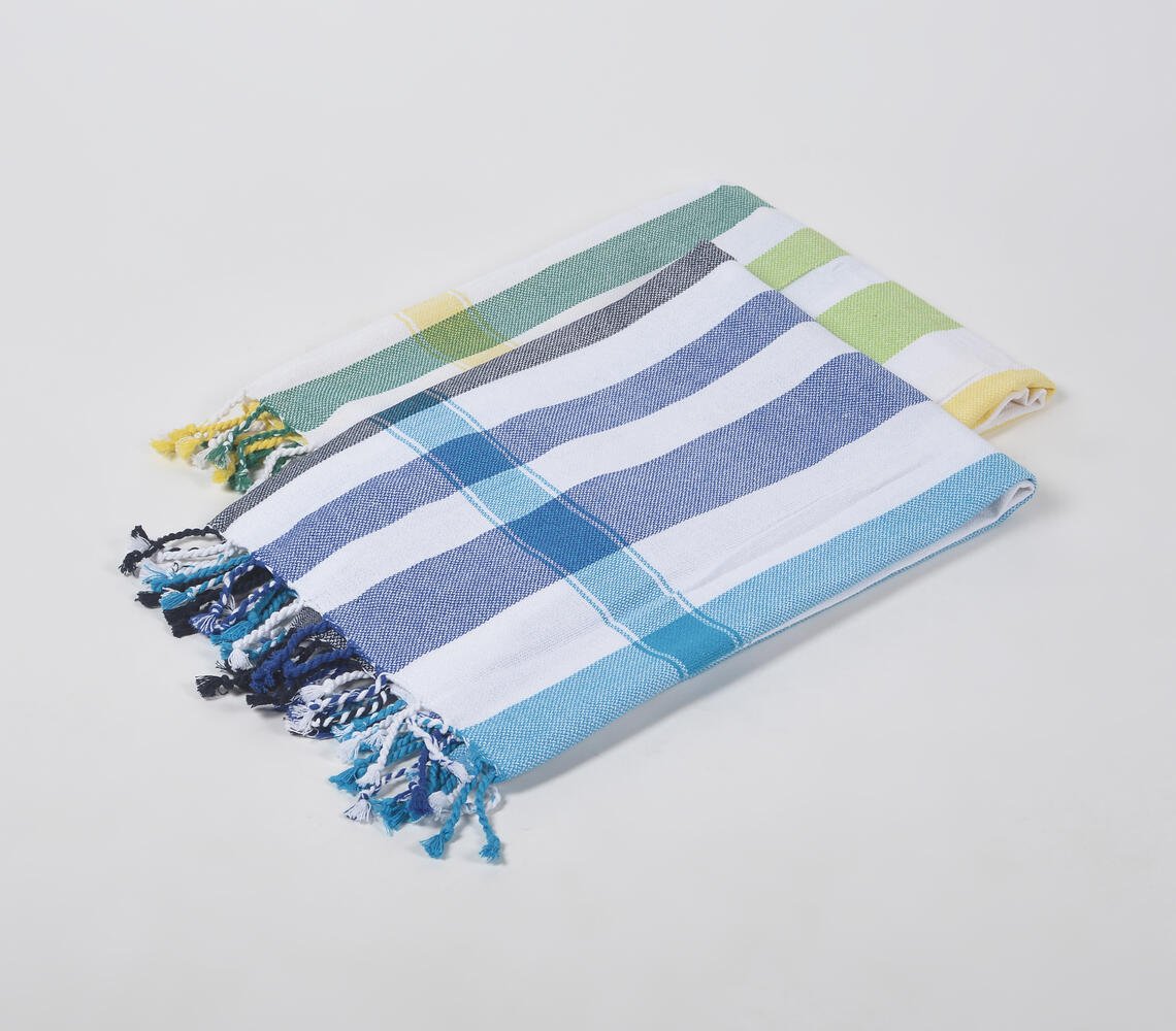 Handwoven Cotton Striped Bath Towels (Set Of 2)