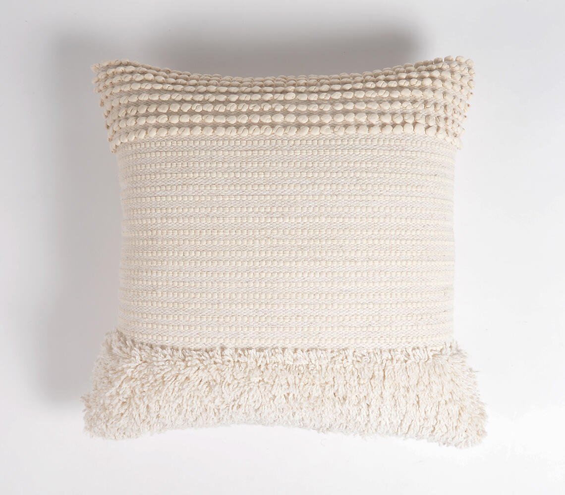 Handwoven Textured Cotton & Wool Cushion Cover