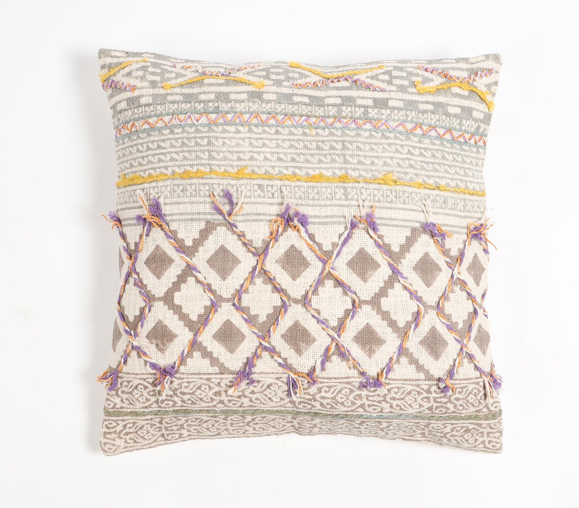 Block Printed Cotton Geometric Maximal Cushion Cover, 18 x 18 inches