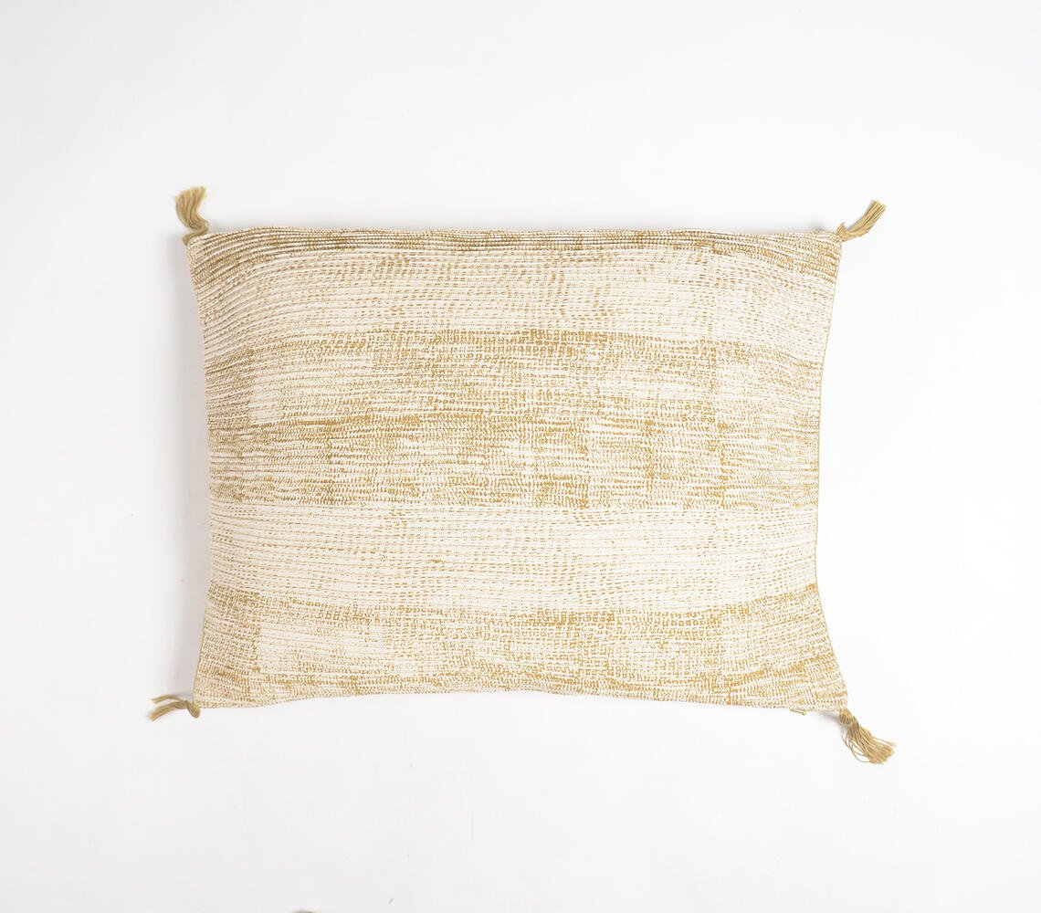 Tasseled Yellow Lines Cotton lumbar cushion Cover, 16 x 20 inches