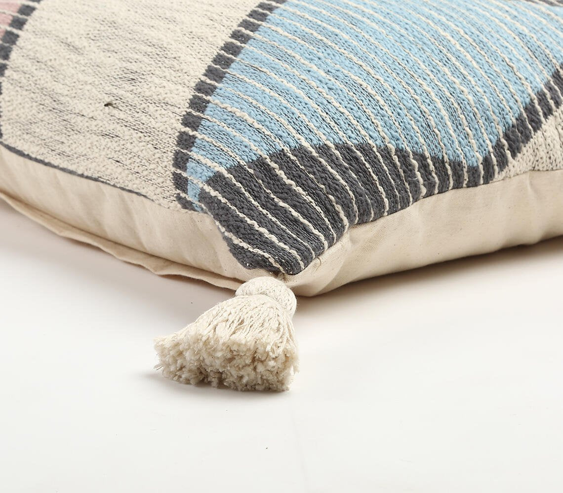 Colorblock Cotton Cushion Cover With Tassels