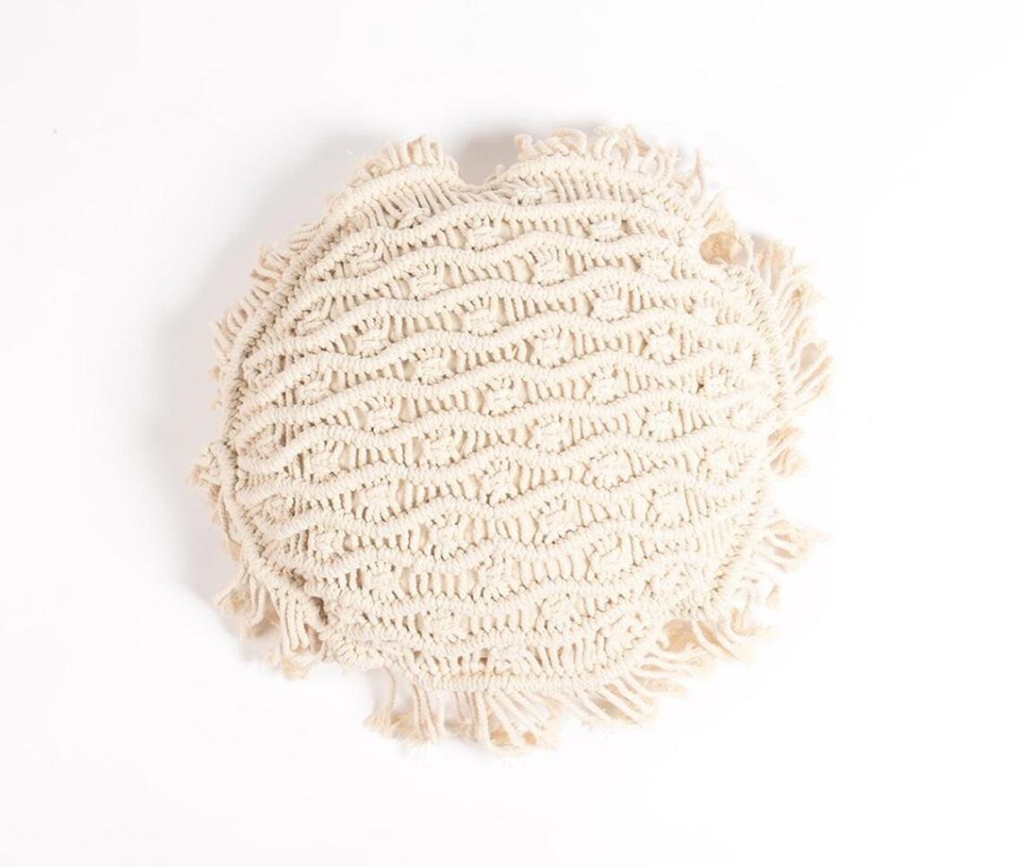 Wavy Macrame Round Cushion cover, 15 x 15 inches