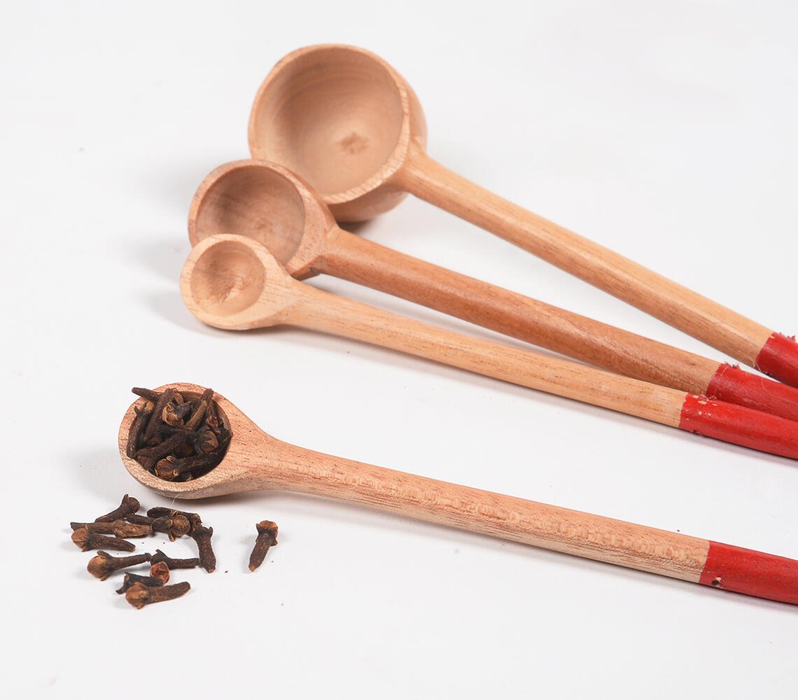 Hand Carved Neem Wood Red Measuring Spoons (set of 4)