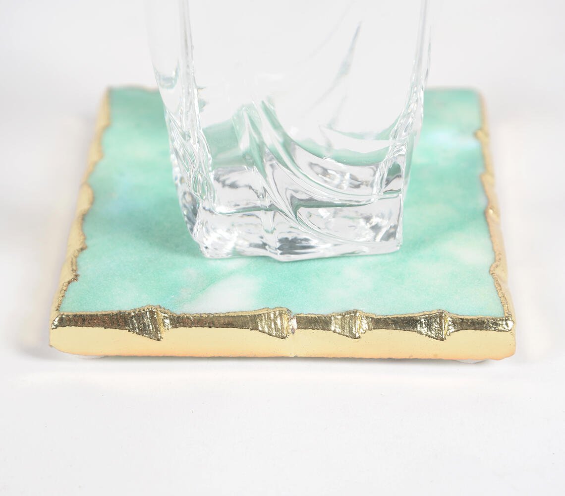 Hand Cut Mint Marble & Brass Coasters (set of 2)