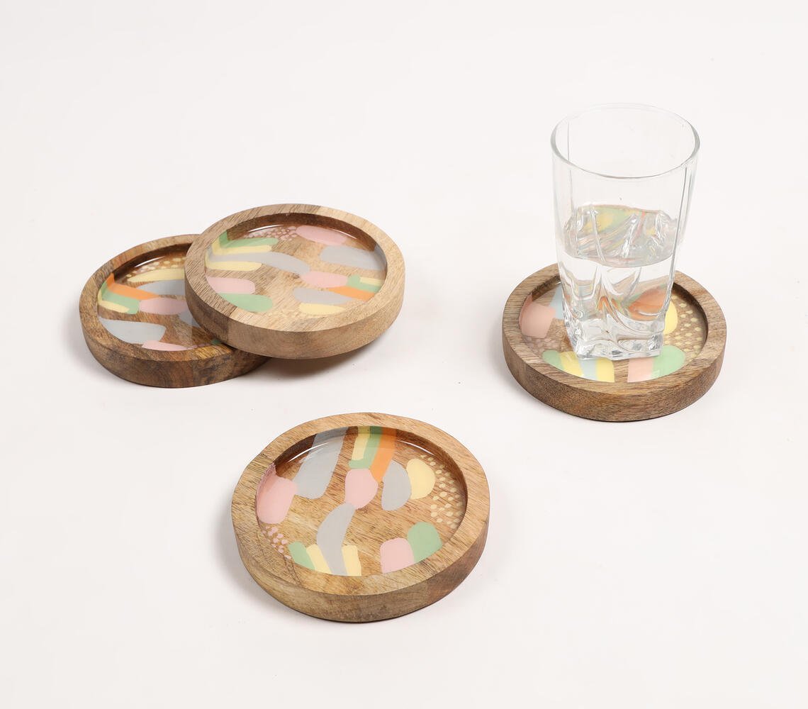 Enamelled Wooden Abstract Coasters (Set of 4)