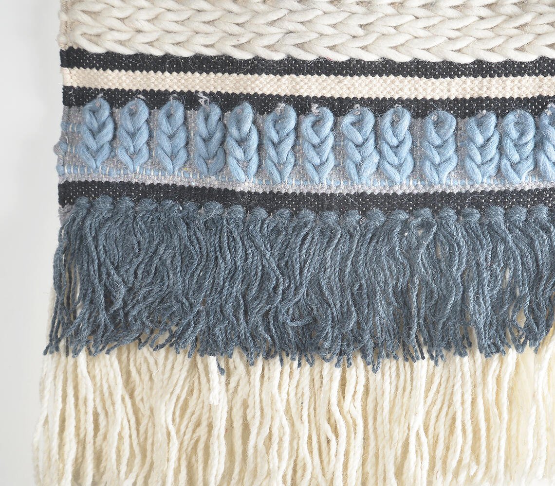 Fringed & Knit Handwoven Wool & Cotton Wall Hanging