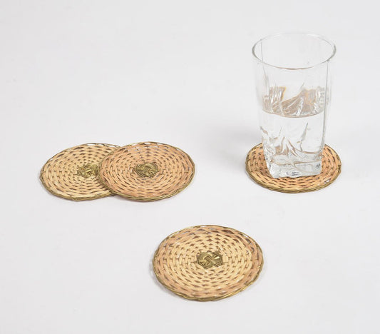 Round Cane & Brass Classic Coasters (Set of 4)