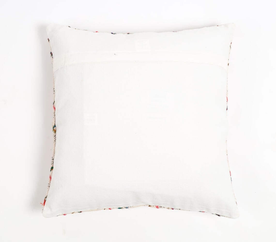 Block Printed & Embroidered Cotton Geometric Cushion Cover, 18 x 18 inches