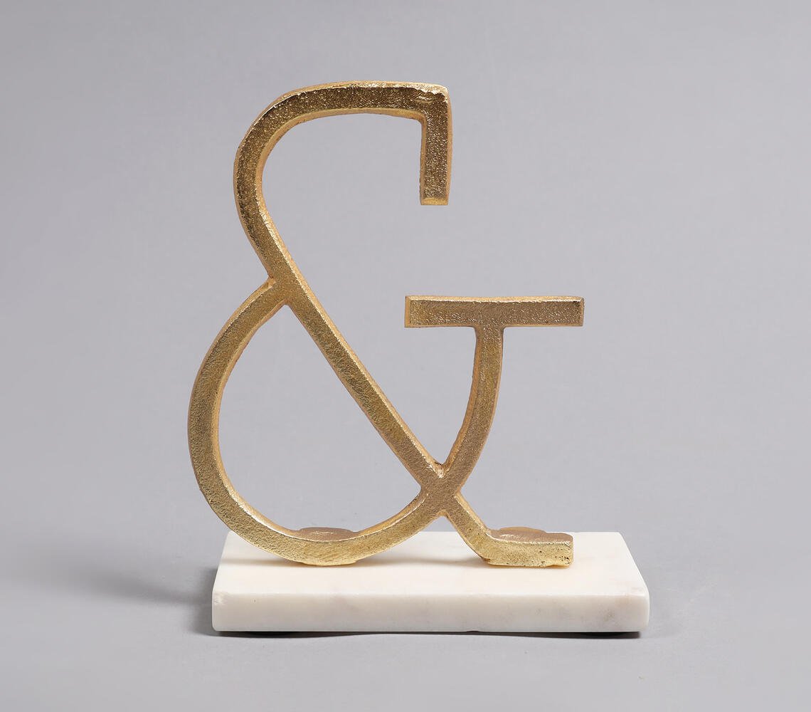 Gold-Toned Iron & White Marble Logogram Tabletop Decorative