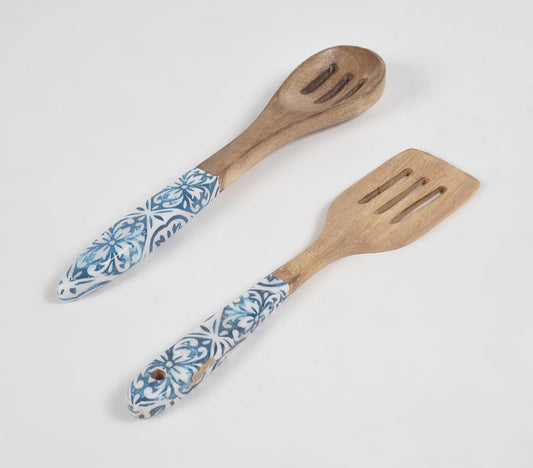 Indigo Meena print Light burnt Wooden Spatulas (set of 2)