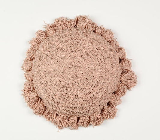 Knitted & Fringed Pastel Orange Cushion cover