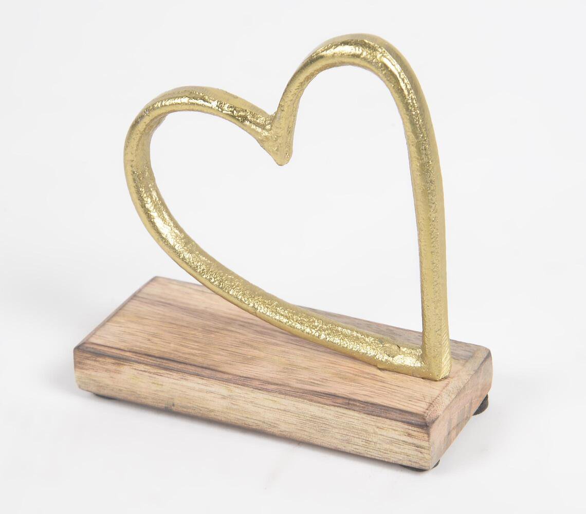 Aluminium Hearts With Wooden Base (set of 2)