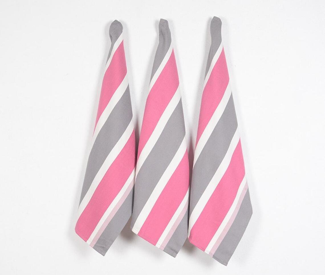 Hot Pink Striped Kitchen Towels (set of 3)