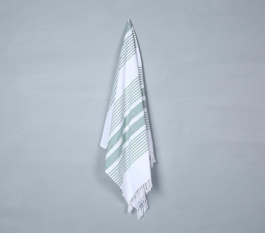 Handwoven Sage Striped Cotton Bath Towel