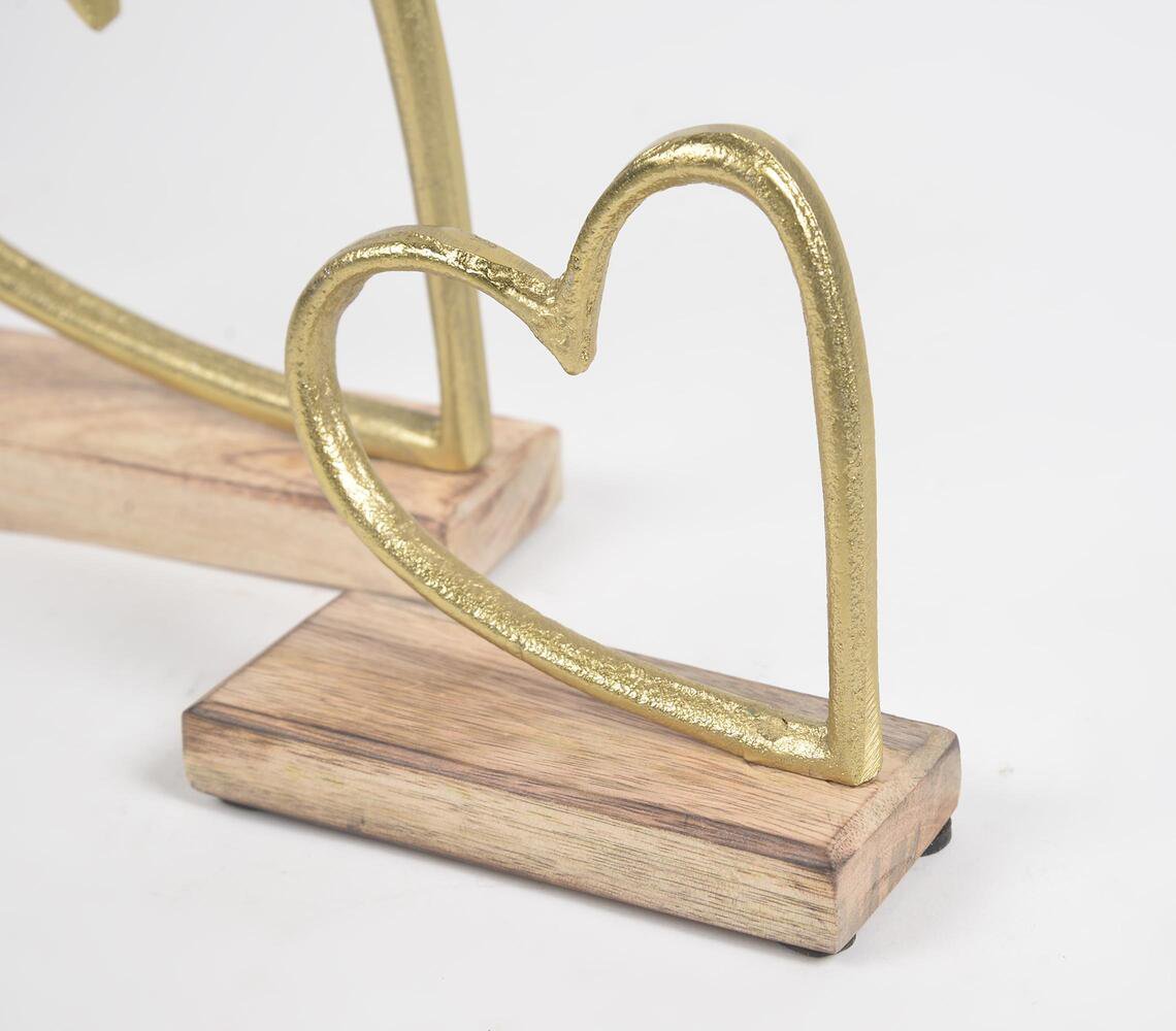 Aluminium Hearts With Wooden Base (set of 2)