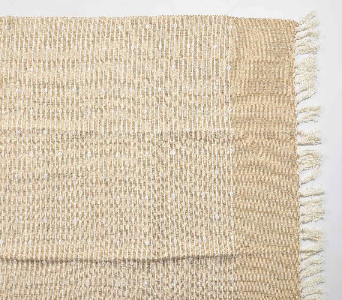 Handwoven Striped Bisque Tasseled Throw