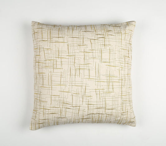 Abstract Embroidered Cotton Cushion Cover, 18 x 18 inches